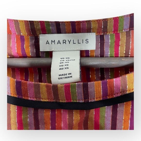 Amaryllis Metallic Stripe Pom Pom Boho Peasant Blouse Size X Small - Picture 4 of 7